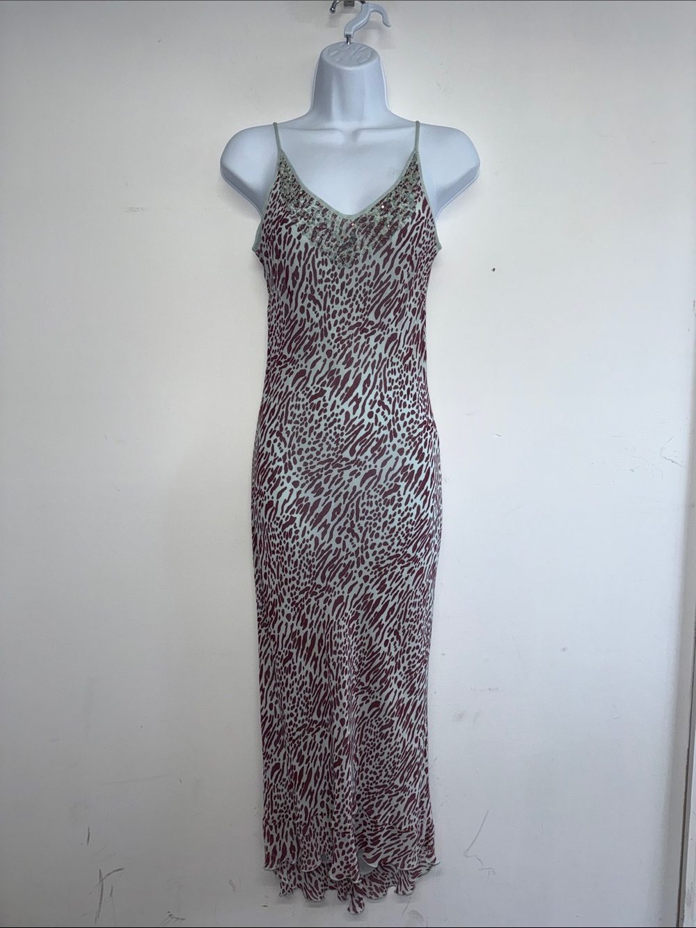 Vintage Y2K Blumarine Beaded, Bias Cut, Animal-Print Slip Dress size I 42 (US 6)